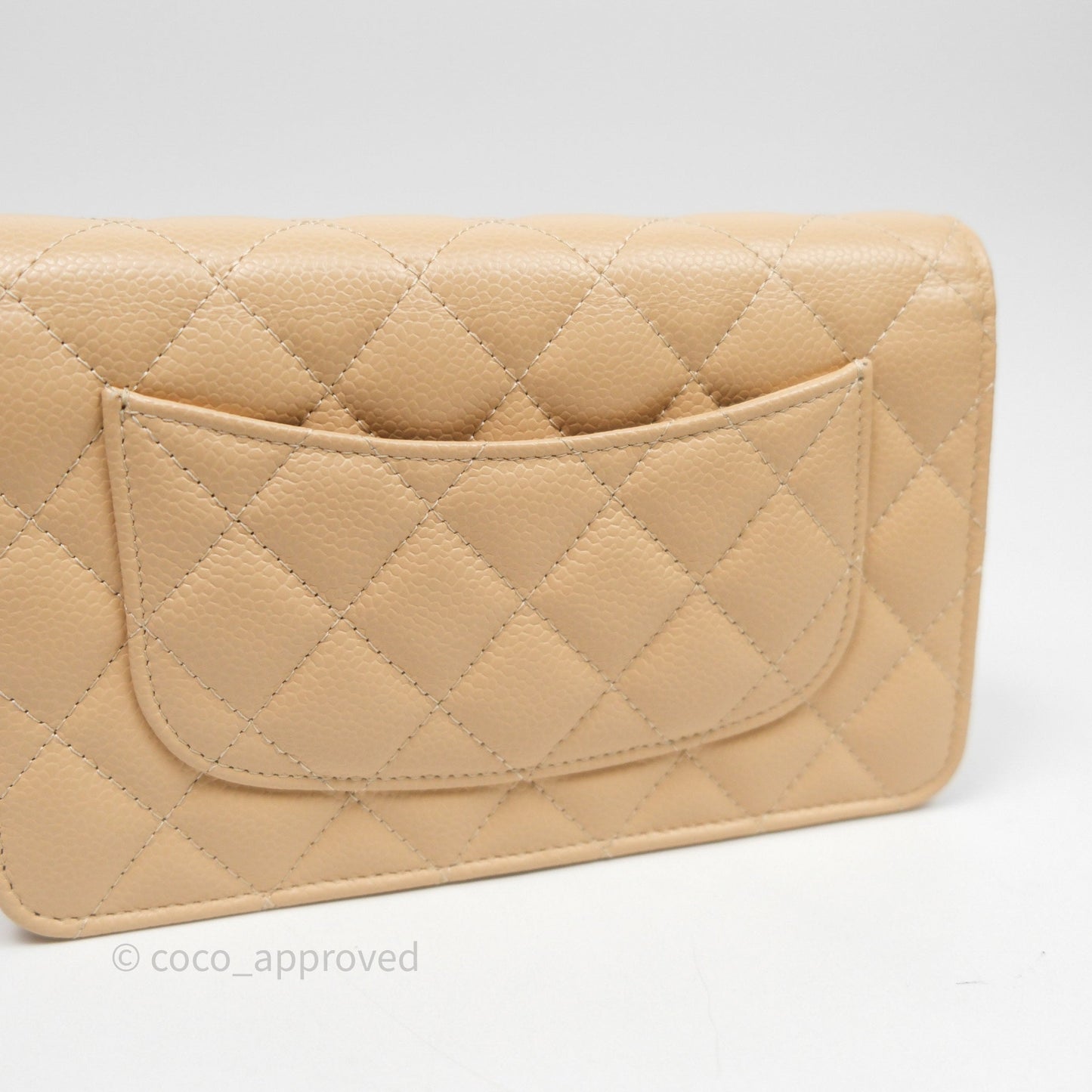 Chanel Quilted Classic Wallet on Chain WOC Beige Caviar Gold Hardware