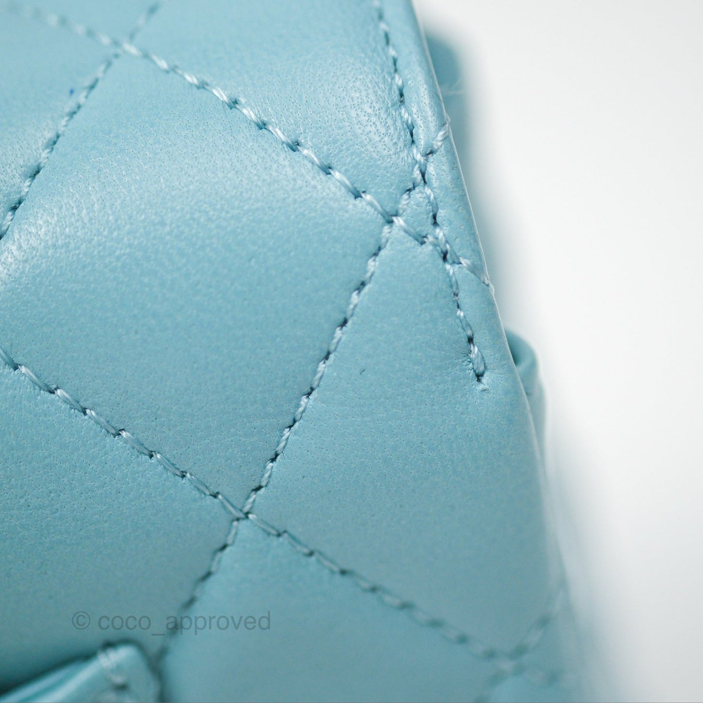 Chanel Flap Bag with Crystal Logo Top Handle Tiffany Blue Lambskin Aged Gold Hardware