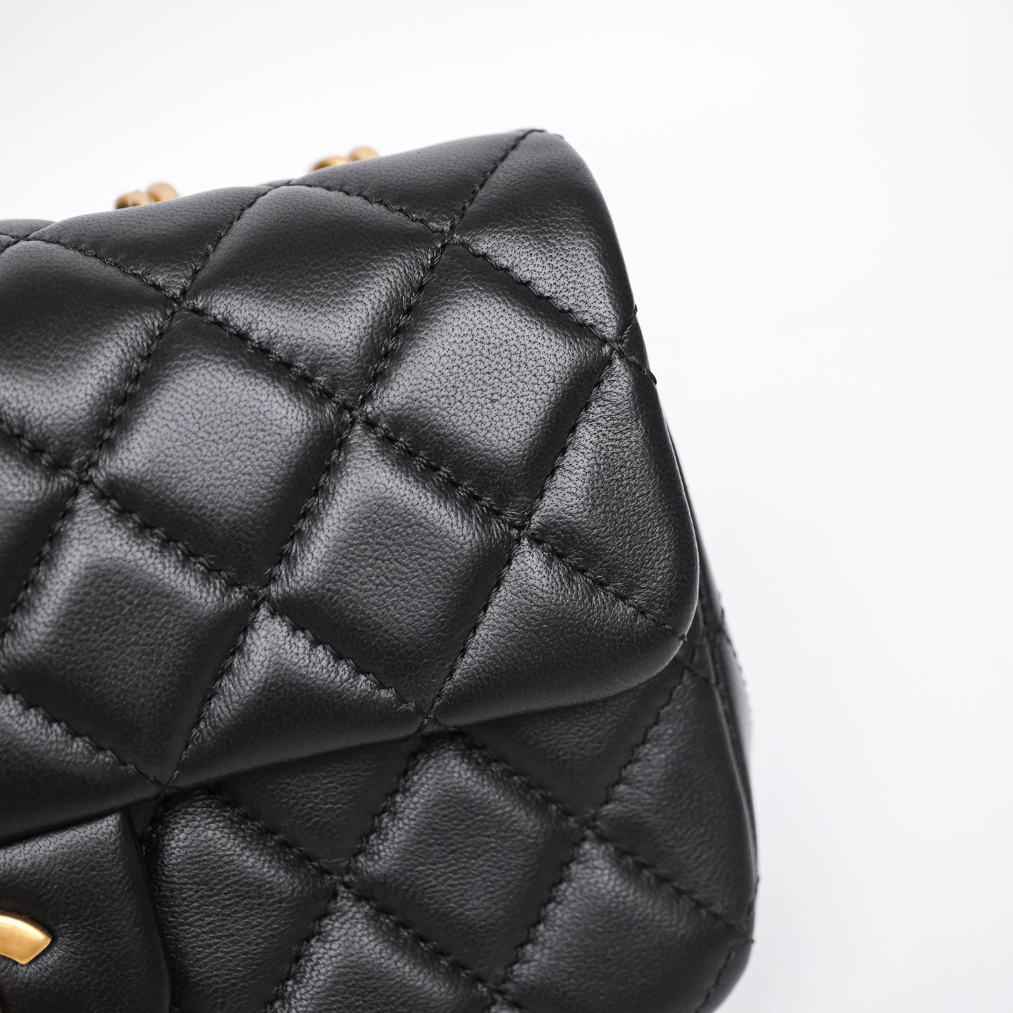 Chanel Mini Rectangular Flap with Camellia Adjustable Chain Black Lambskin Aged Gold Hardware