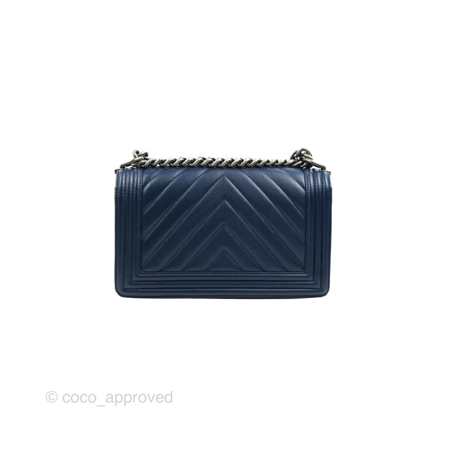 Chanel Medium Chevron Boy Navy Caviar Ruthenium Hardware