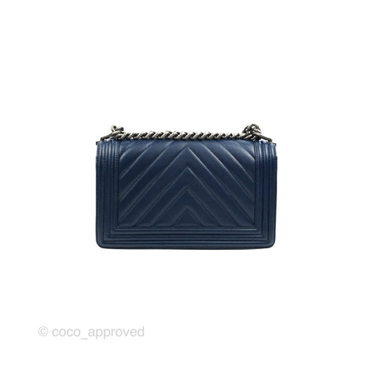 Chanel Medium Chevron Boy Navy Caviar Ruthenium Hardware