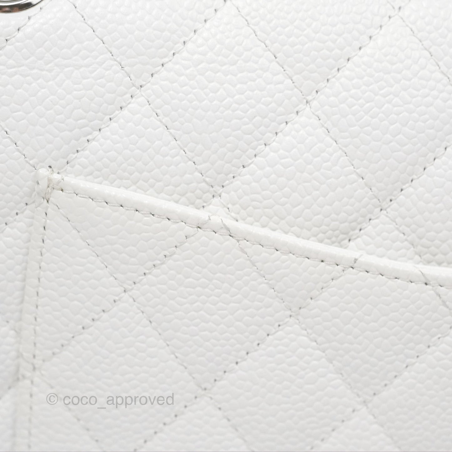 Chanel Classic M/L Medium Flap Quilted White Caviar Silver Hardware