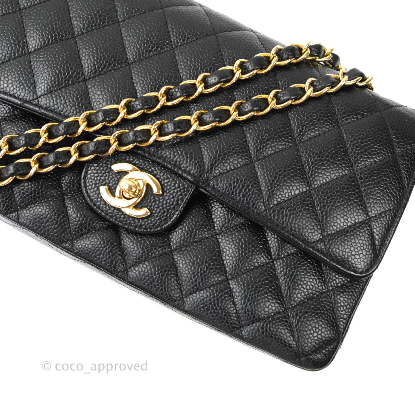 Chanel Quilted M/L Medium Double Flap Black Caviar Gold Hardware