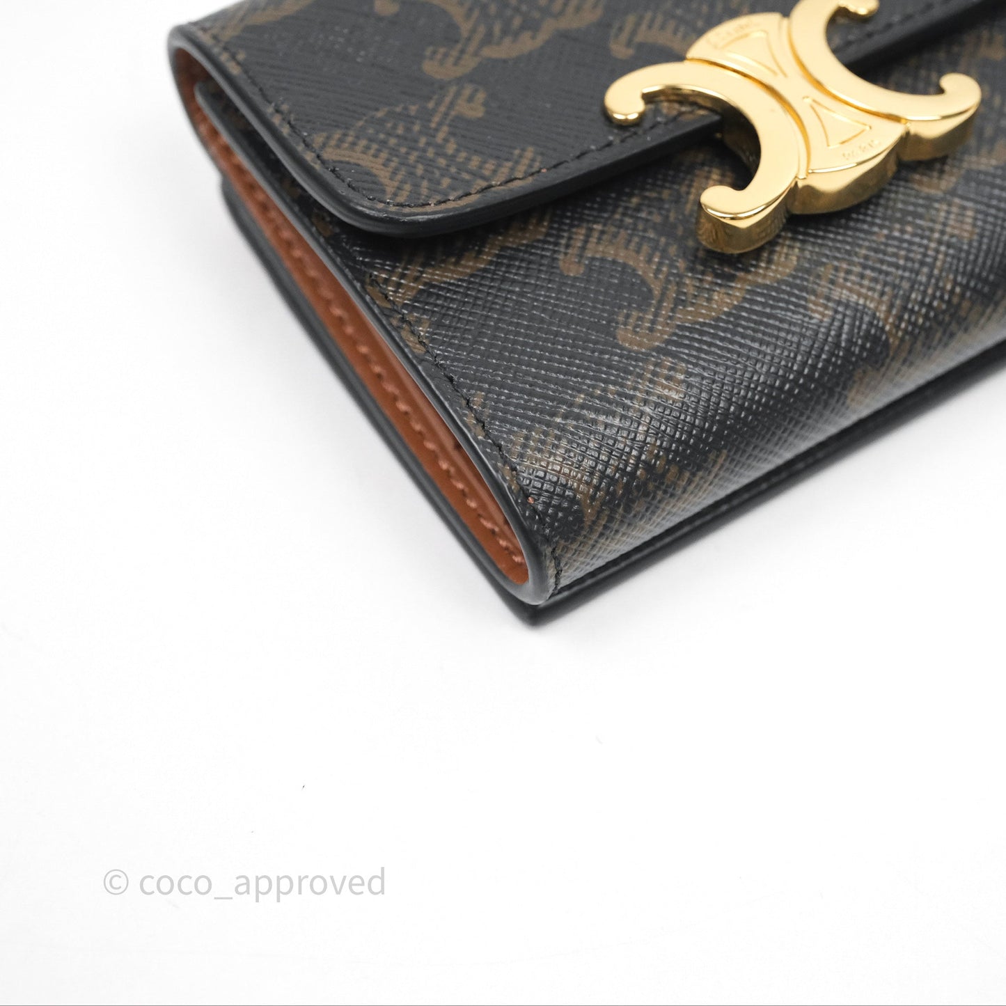 Celine Compact Wallet with Coin Triomphe Canvas Tan Lambskin