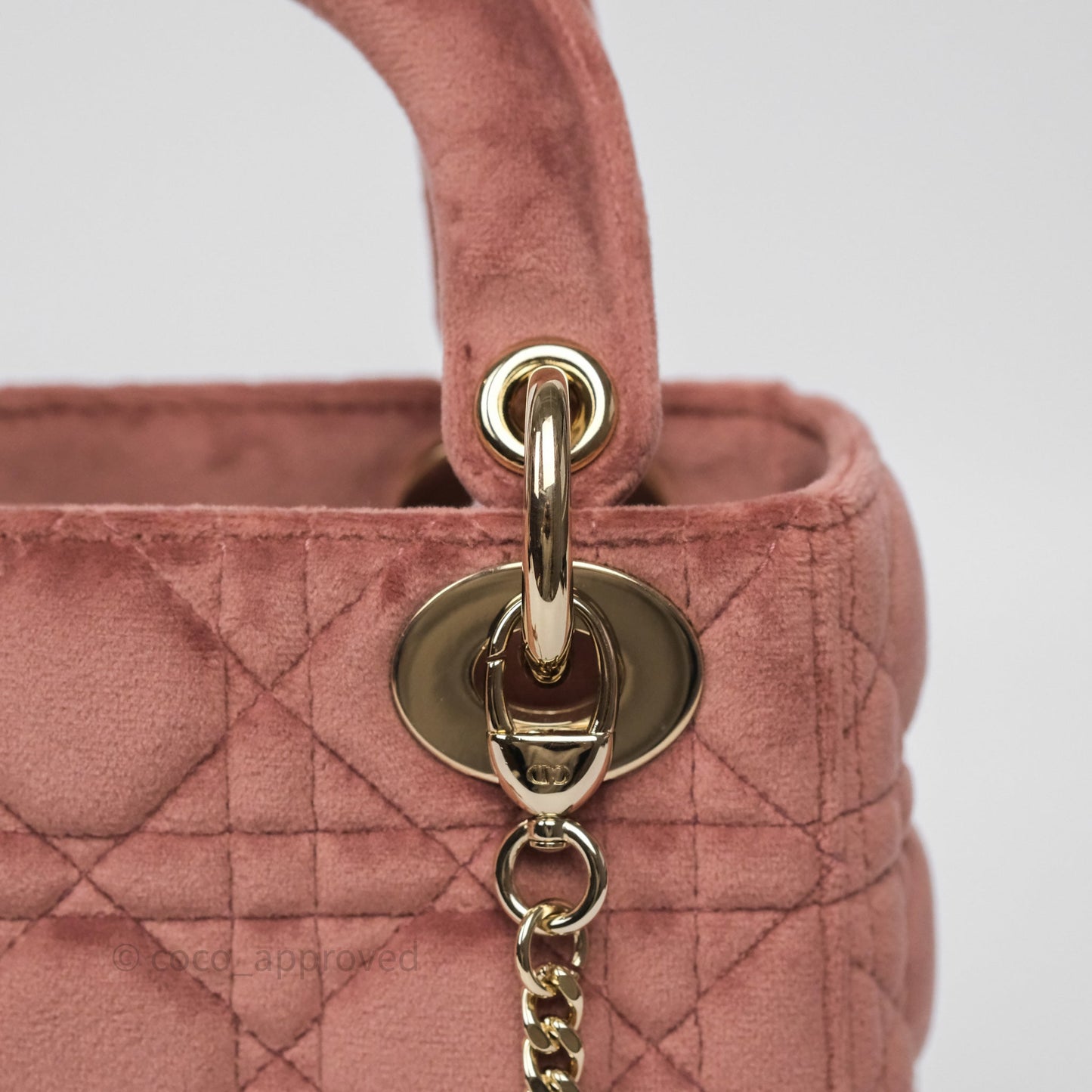 Dior Mini Lady Dior Pink Velvet Cannage Crystal Charms Gold Hardware