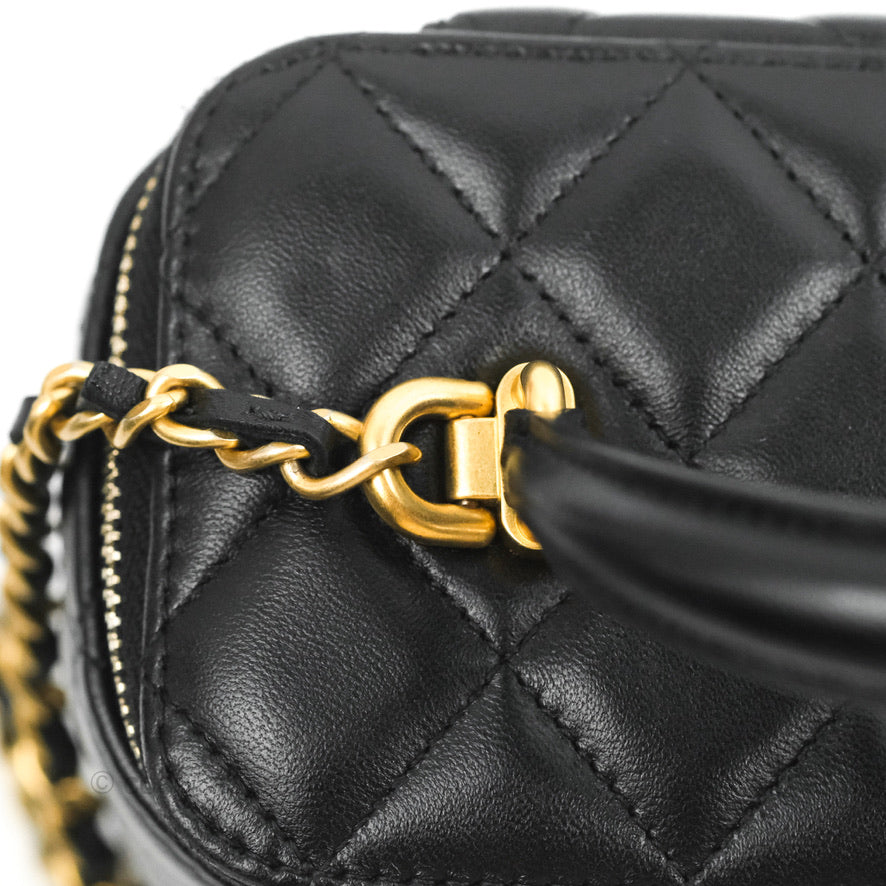 Chanel Vanity Rectangular Top Handle Black Lambskin Gold Hardware