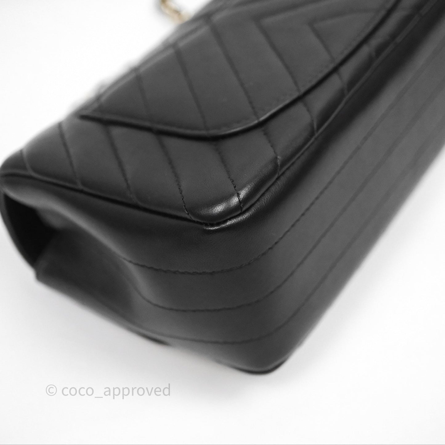 Chanel Quilted Mini Rectangular Chevron Black Lambskin Gold Hardware