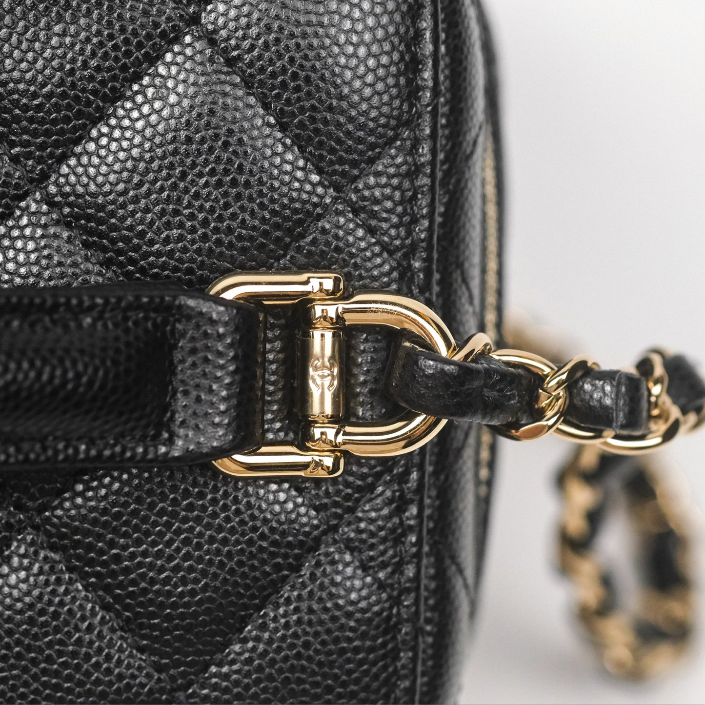 Chanel Quilted Top Handle Vanity Case Black Caviar Gold Hardware