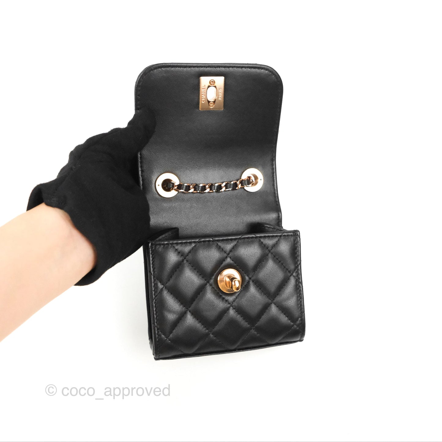 Chanel Mini Quilted Trendy CC Clutch With Chain Black Lambskin Rose Gold Hardware