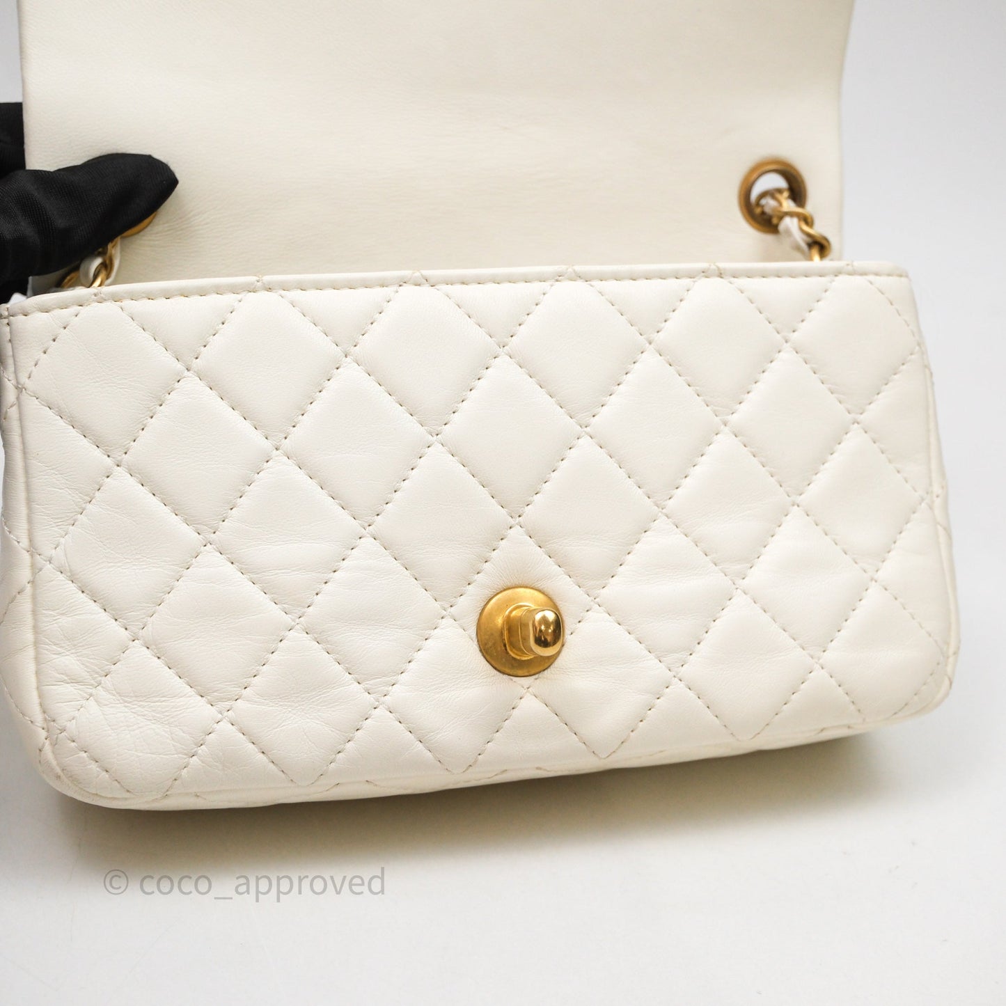 Chanel Mini Rectangular Pearl Crush White Lambskin Aged Gold Hardware