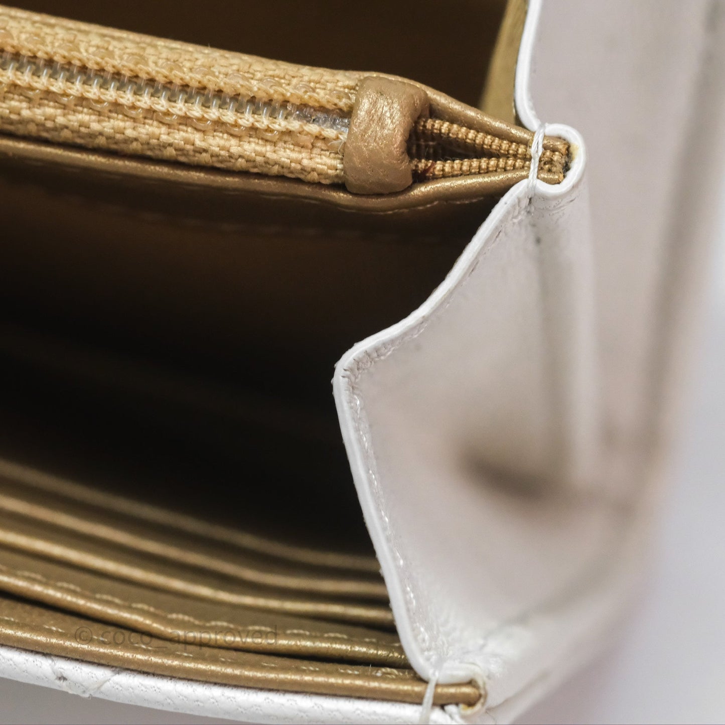 Chanel Quilted Mini Chic Pearls Flap Wallet On Chain WOC White Goatskin Aged Gold Hardware