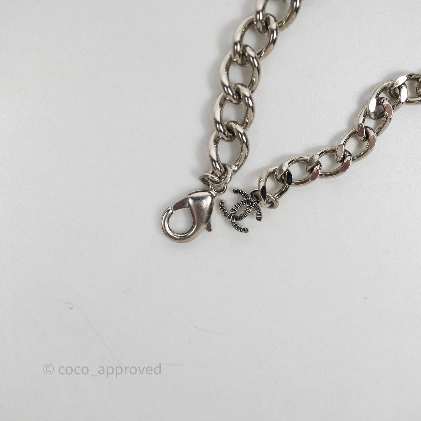 Chanel Crystal Logo Silver Chain Choker 22A