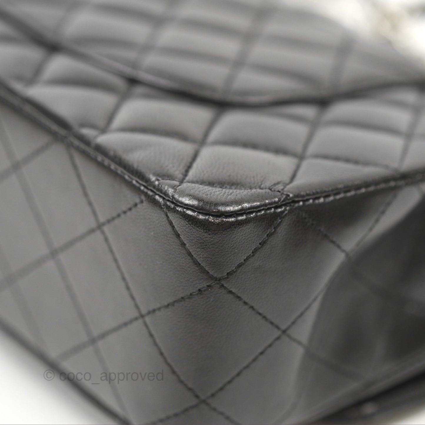 Chanel Classic M/L Medium Flap Quilted Black Lambskin Silver Hardware