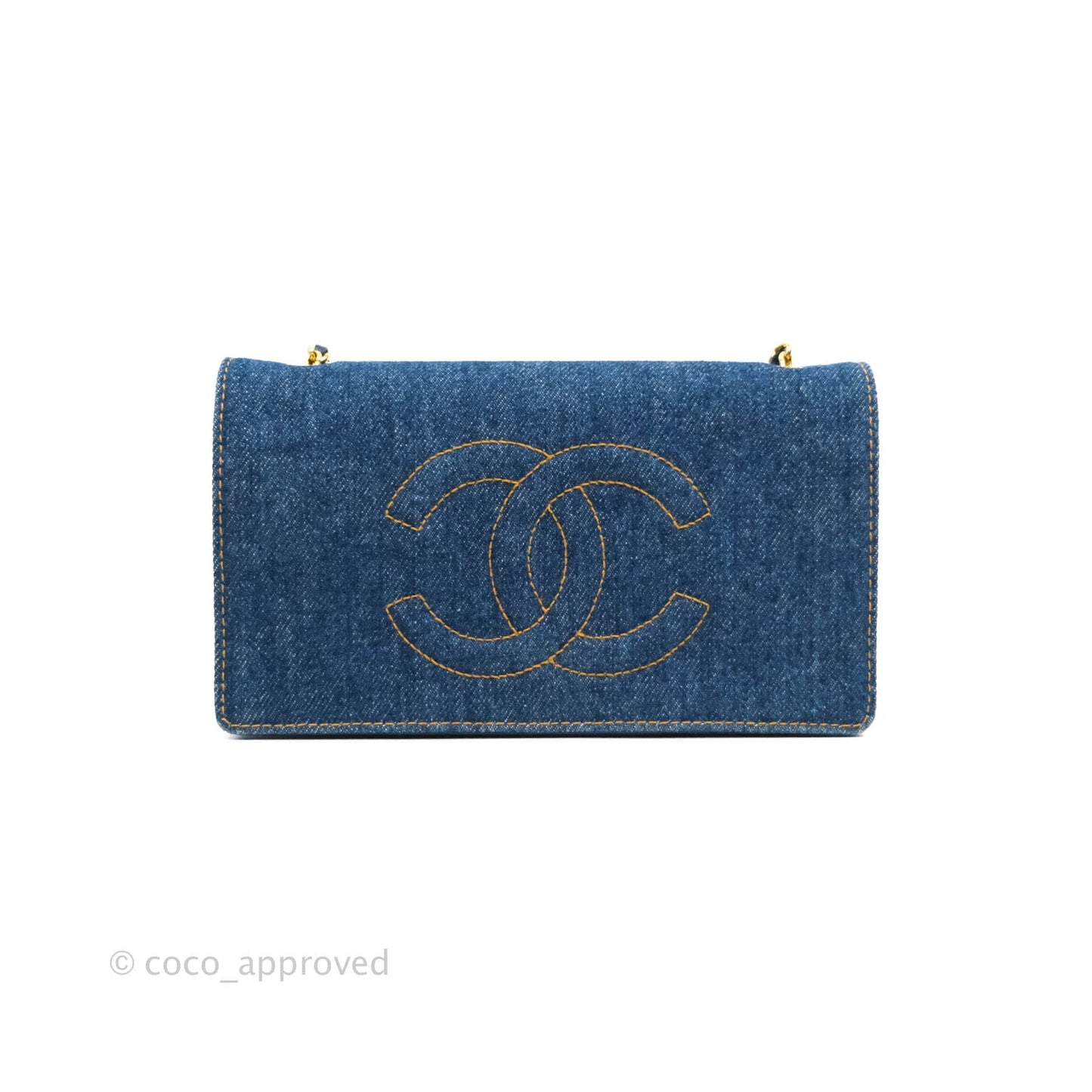 Chanel Vintage Denim Wallet On Chain WOC Gold Hardware