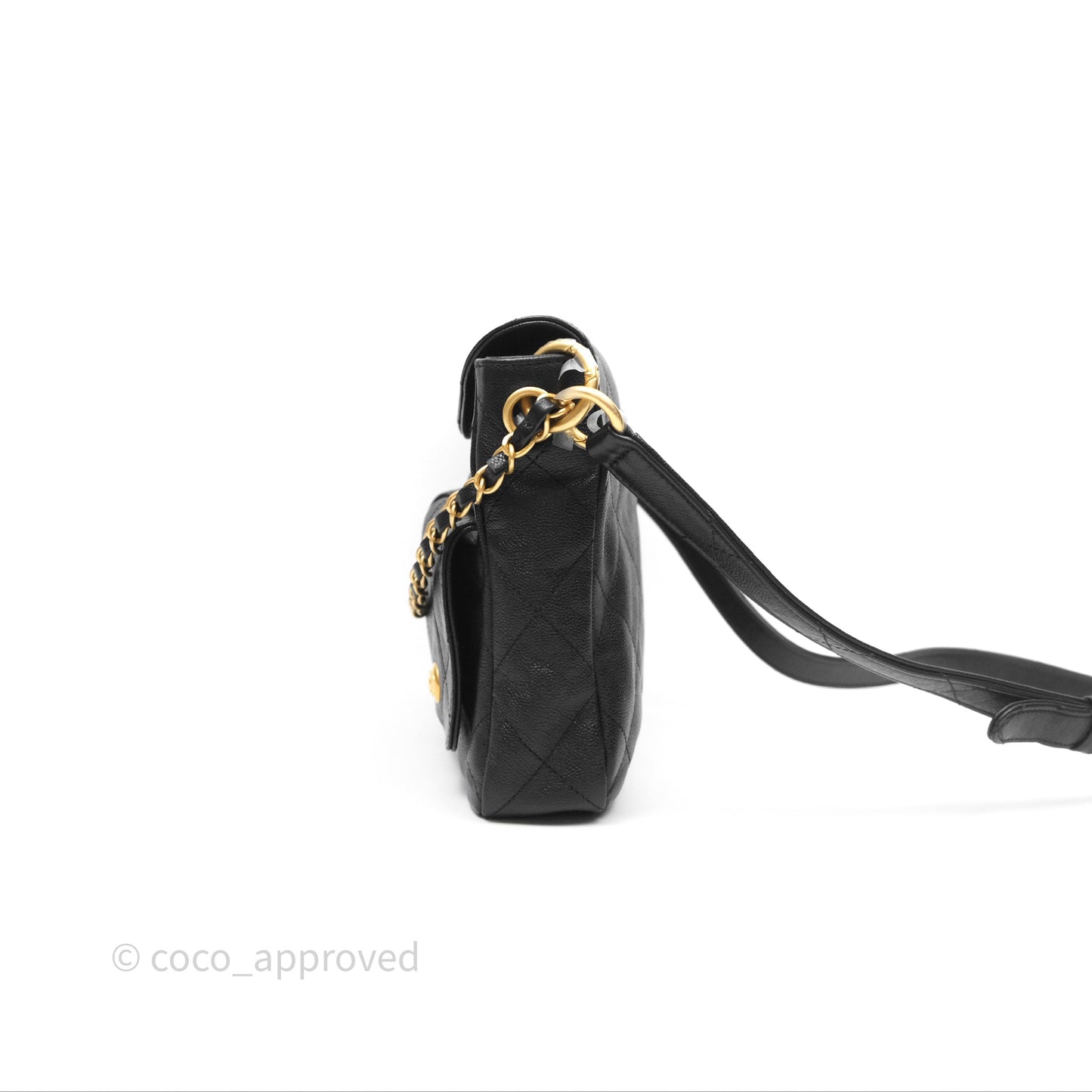 Chanel Double Pocket Hobo Bag Black Caviar Brushed Gold Hardware