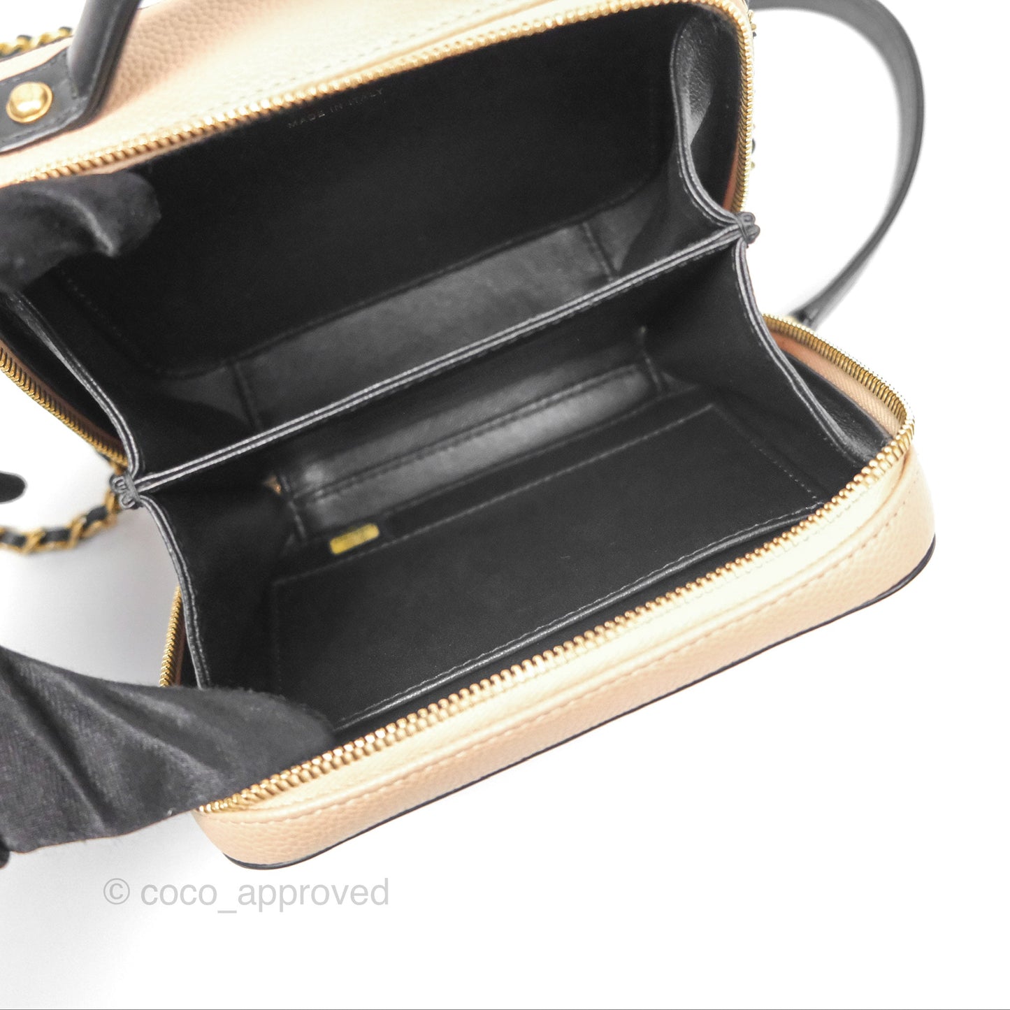Chanel Quilted Small CC Filigree Vanity Case Beige Black Caviar Gold Hardware