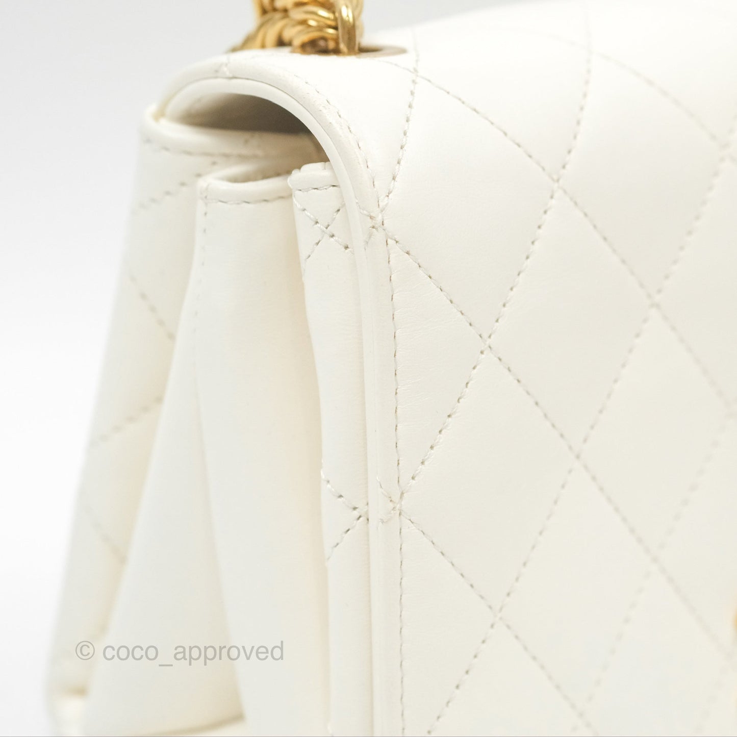 Chanel Mini Flap Bag with Enamel Charm Chain White Lambskin Gold Hardware