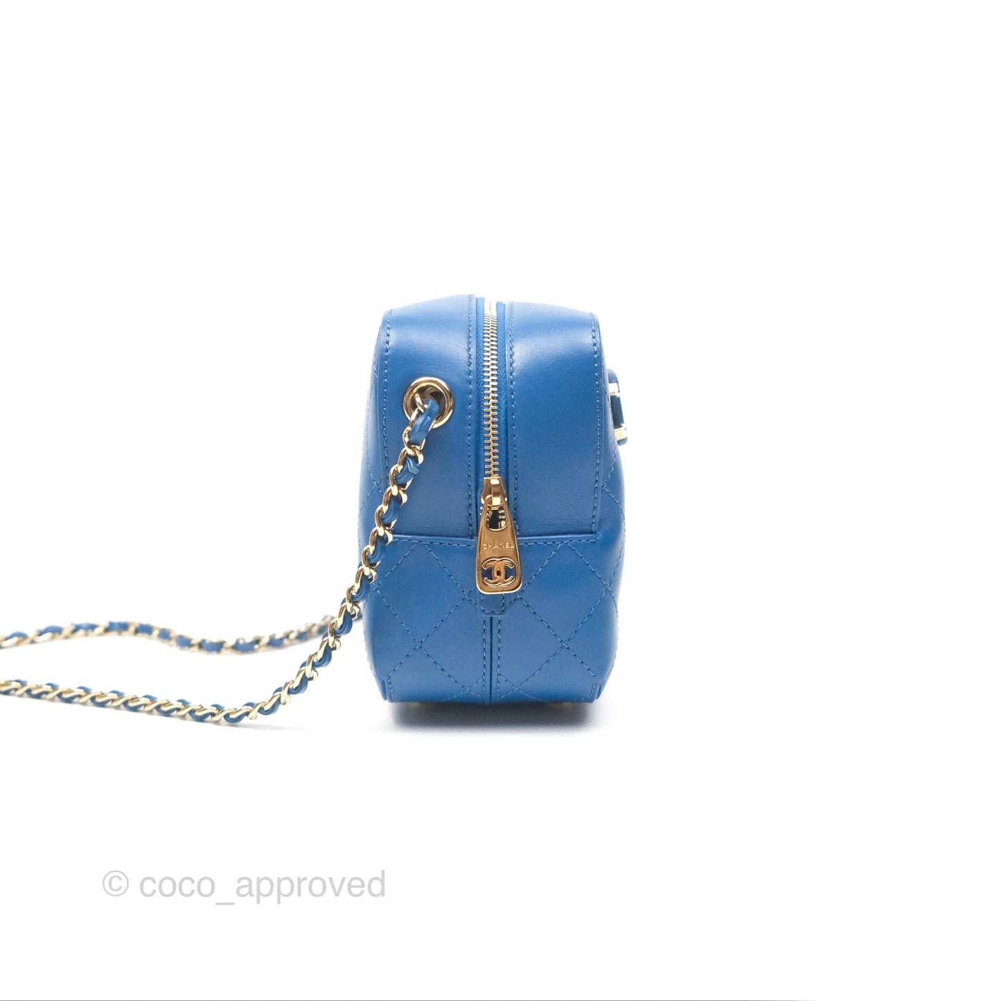Chanel Stitched Camera Case Bag Blue Calfskin Gold Hardware