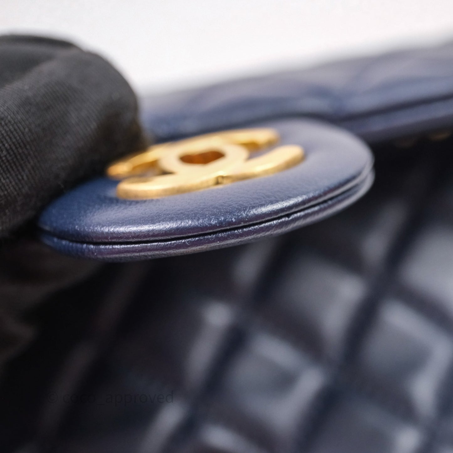 Chanel Mini Rectangular Pearl Crush Navy Lambskin Aged Gold Hardware