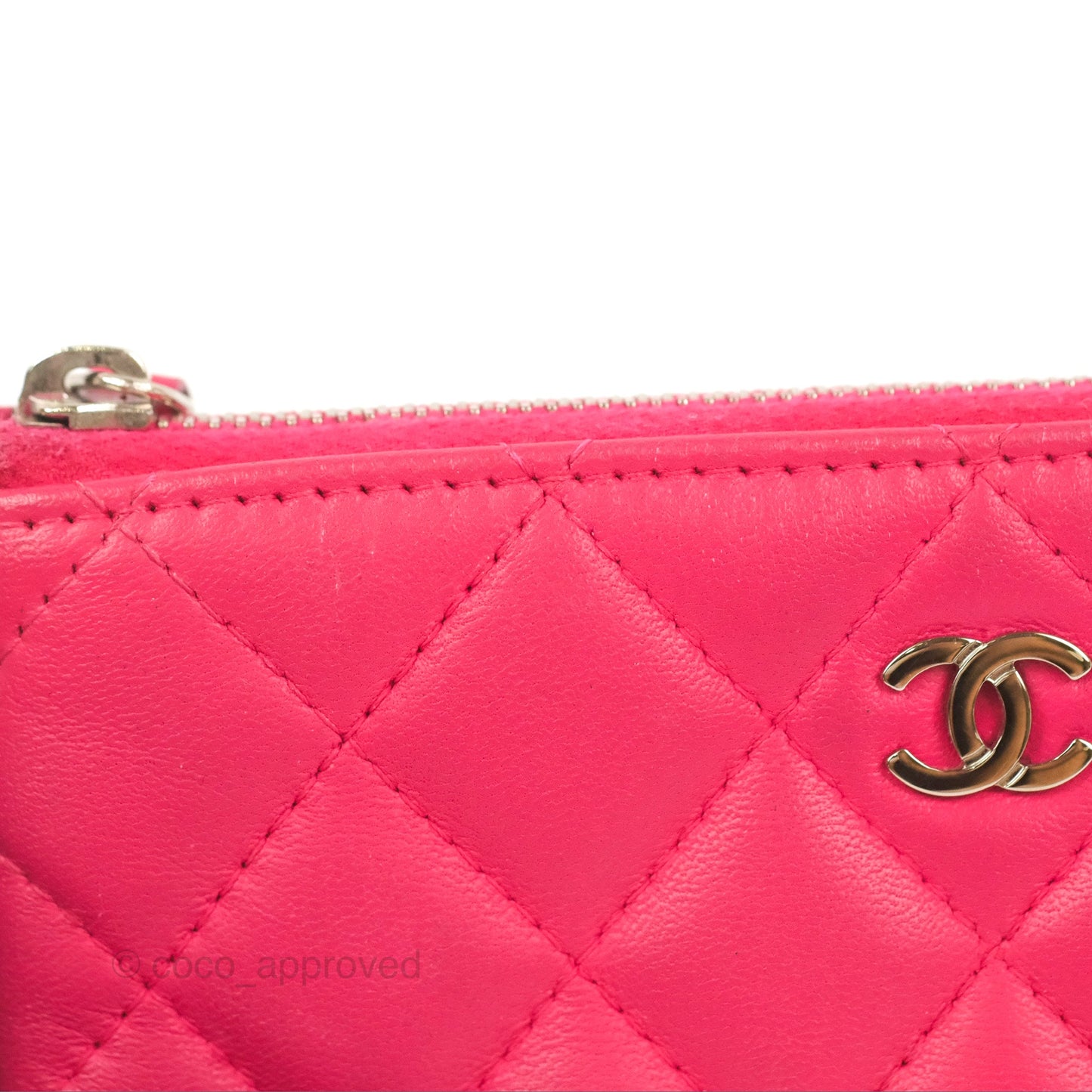 Chanel Quilted Mini O Case Pink Lambskin Silver Hardware