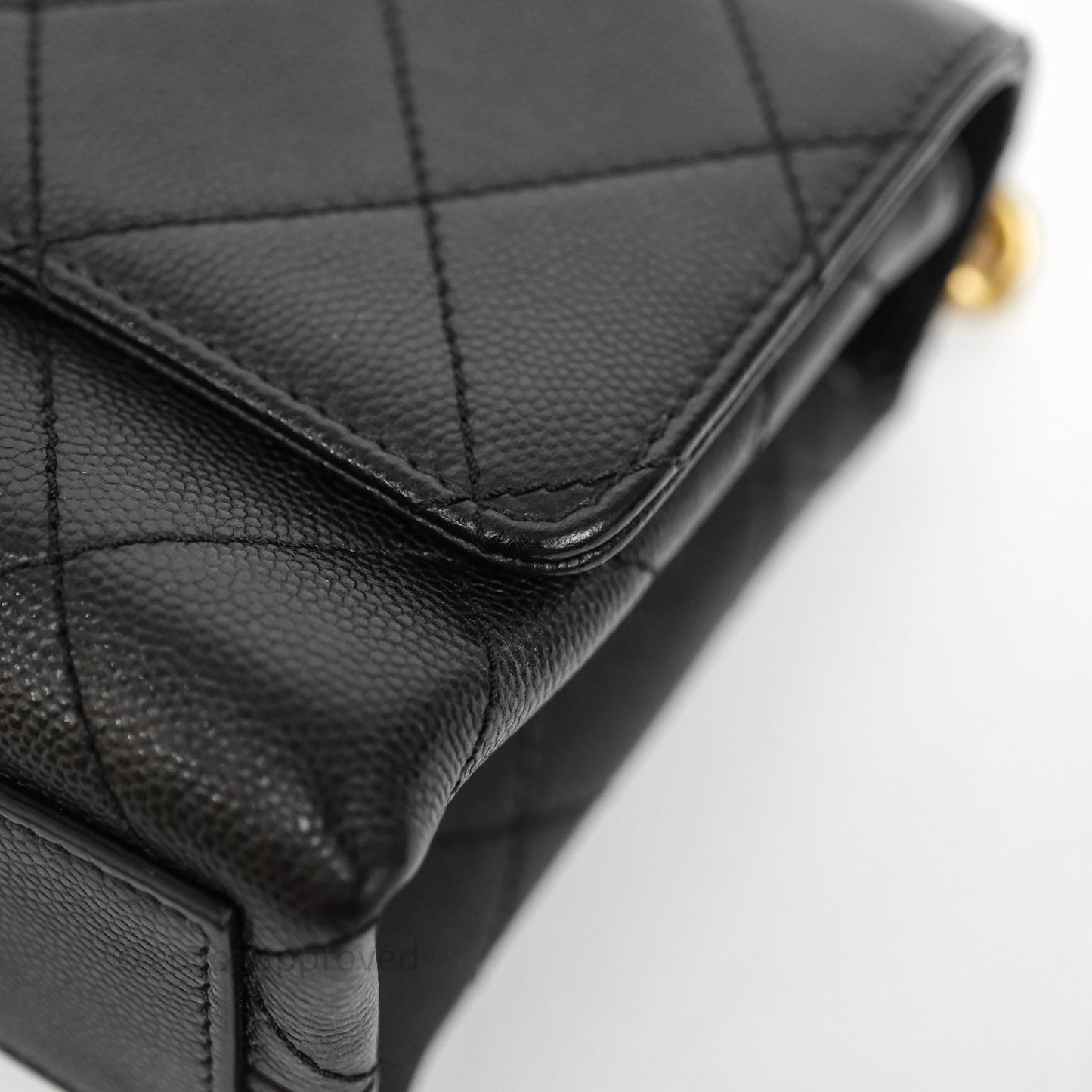 Chanel Mini Bracelet On Chain Flap Bag Flat Quilted Black Caviar Aged Gold Hardware