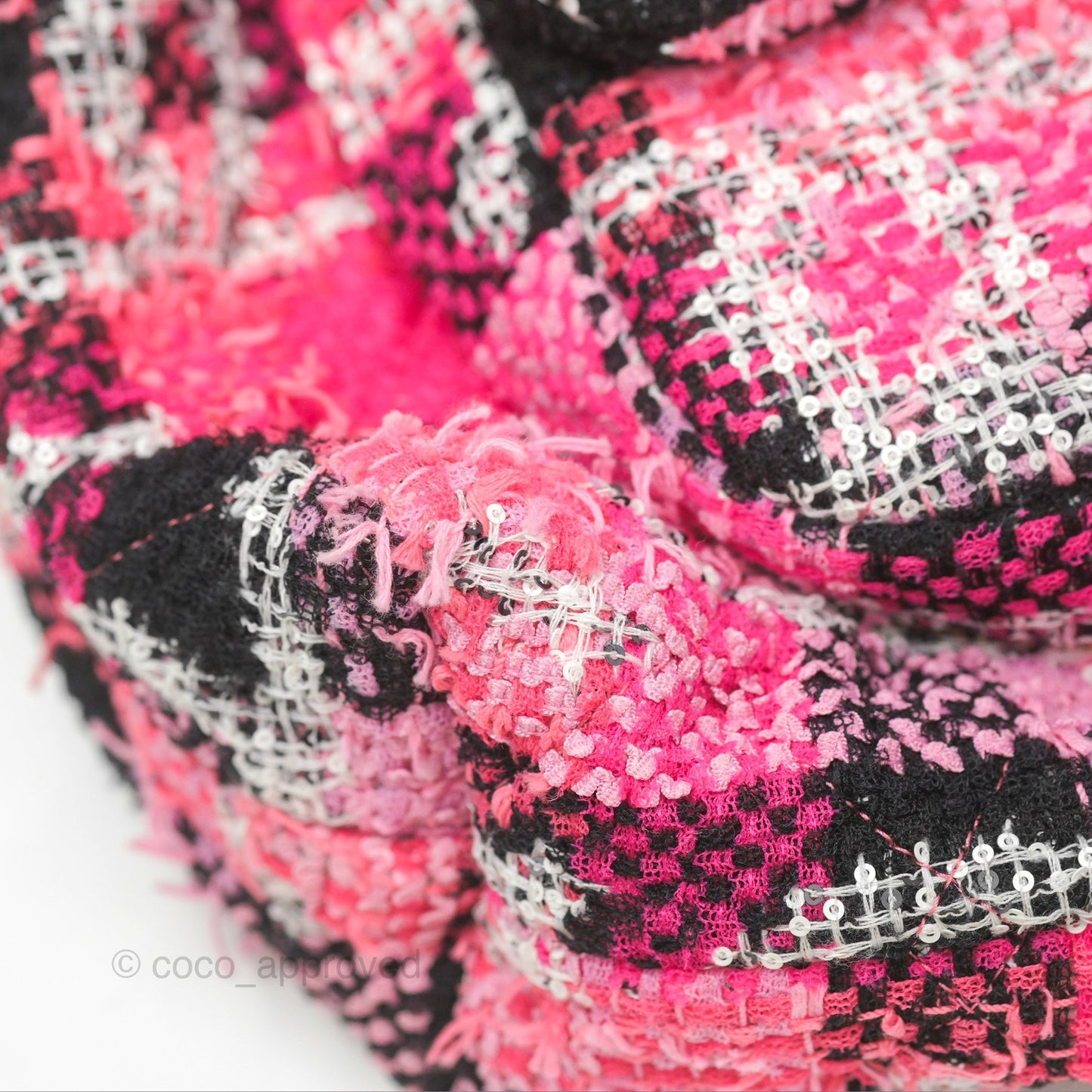 Chanel Coco Beach 2way Crossbody Bag / Foldable Tote Pink Black Grid Tweed