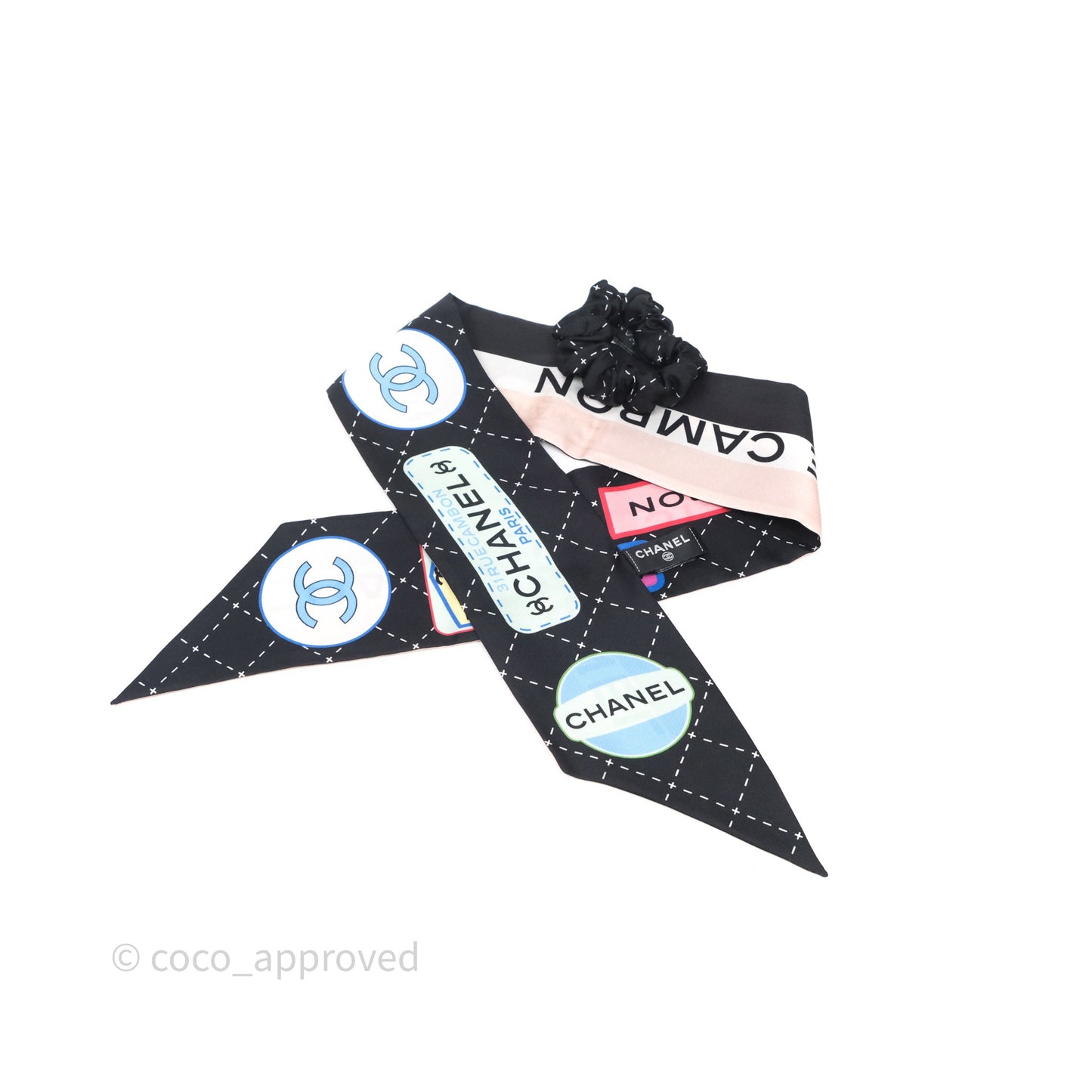 Chanel Logo Quilted Printed Silk Hair Accessory Black