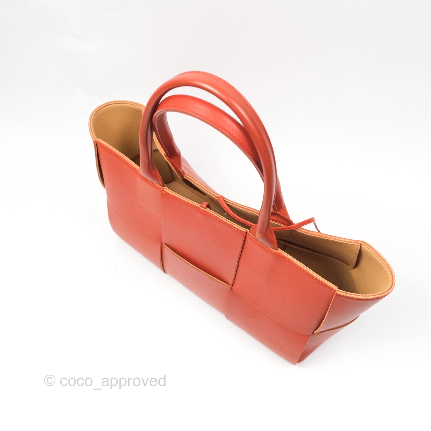 Bottega Veneta Small Arco Tote Bag Dark Orange Micro Intreccio Lambskin