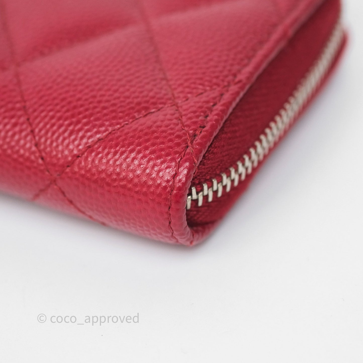 Chanel Classic Zipped Coin Purse Red Caviar Silver Hardware
