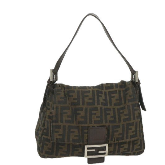 Luxury FendiZucca Canvas Mamma Baguette Shoulder Bag Black Brown58322