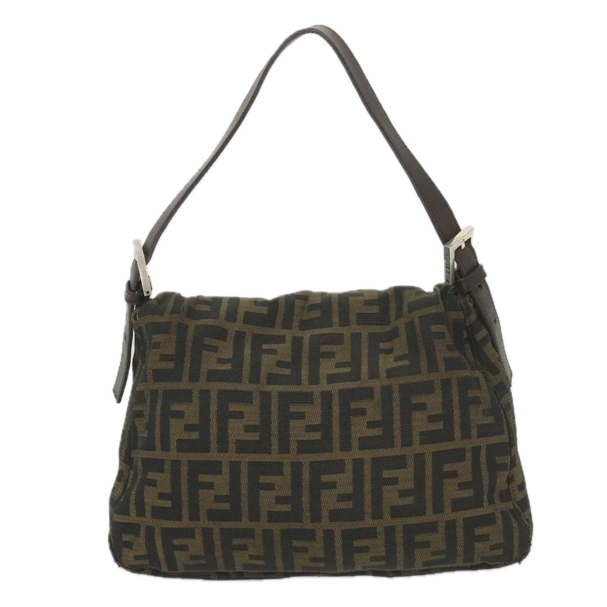 Luxury FendiZucca Canvas Mamma Baguette Shoulder Bag Black Brown58322