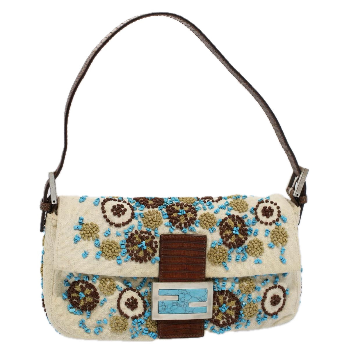 Luxury FendiMamma Baguette Shoulder Bag Canvas Brown White58340A