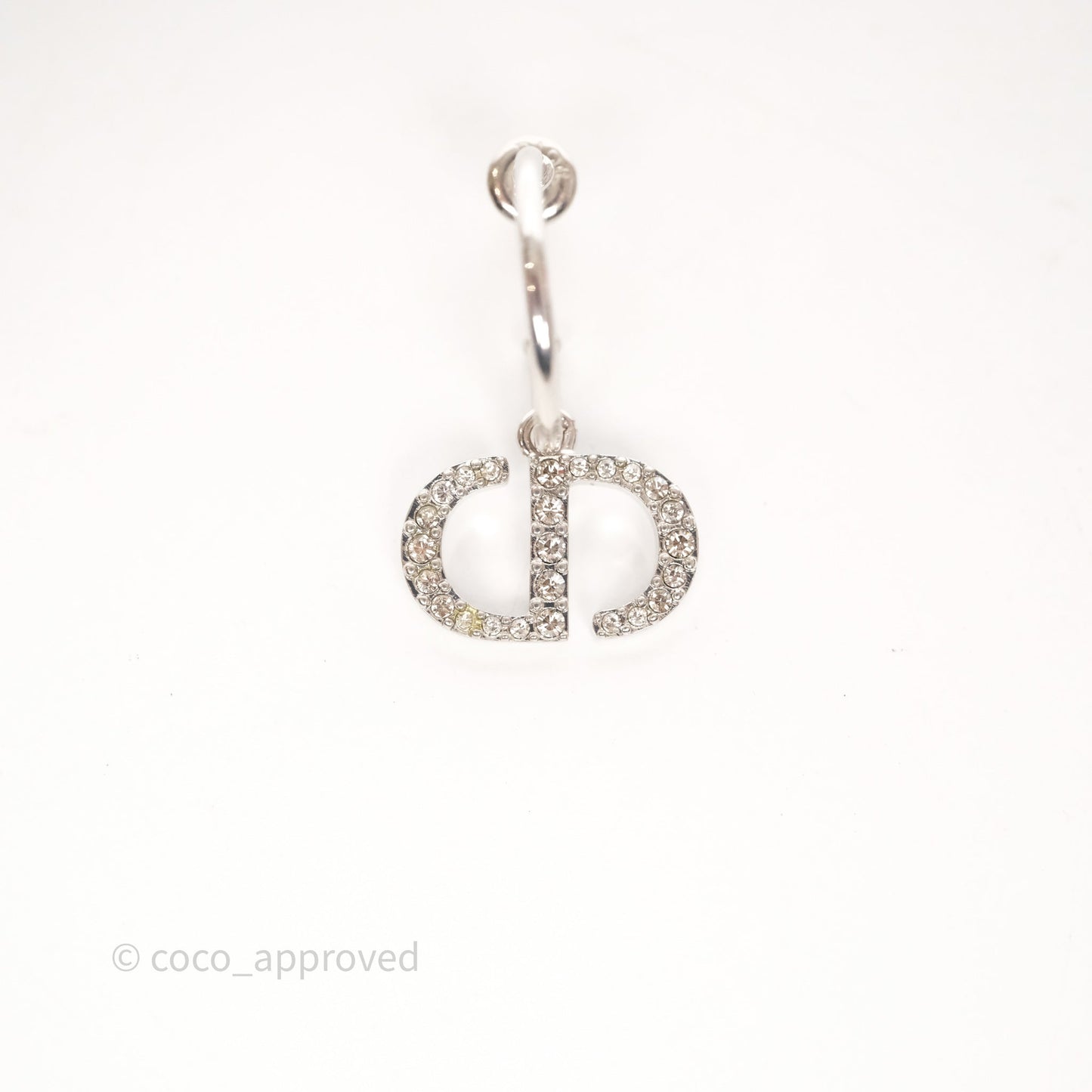 Christian Dior Crystal Pearl Drop Petit CD Earrings Silver Tone