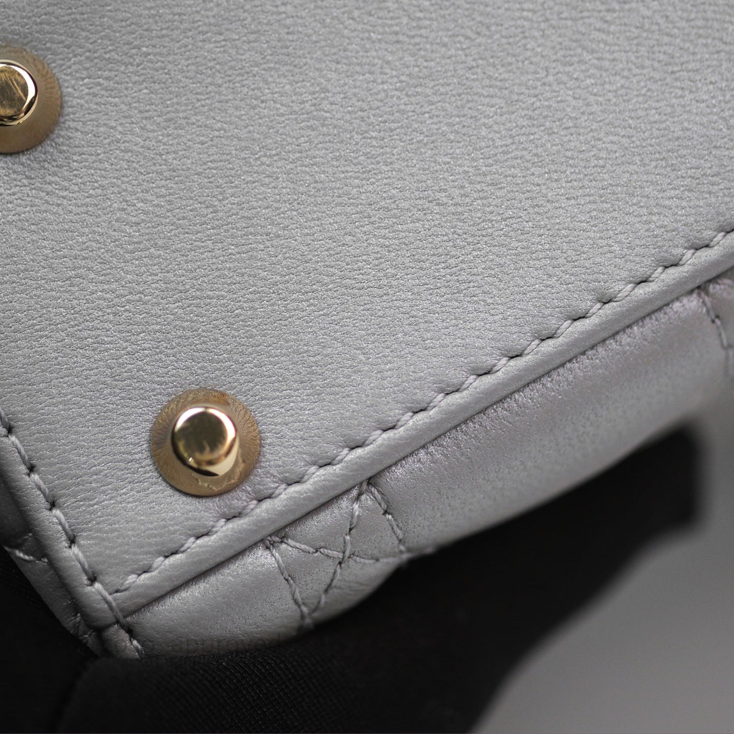 Christian Dior Mini Lady Dior Iridescent Grey Lambskin Cannage Gold Hardware