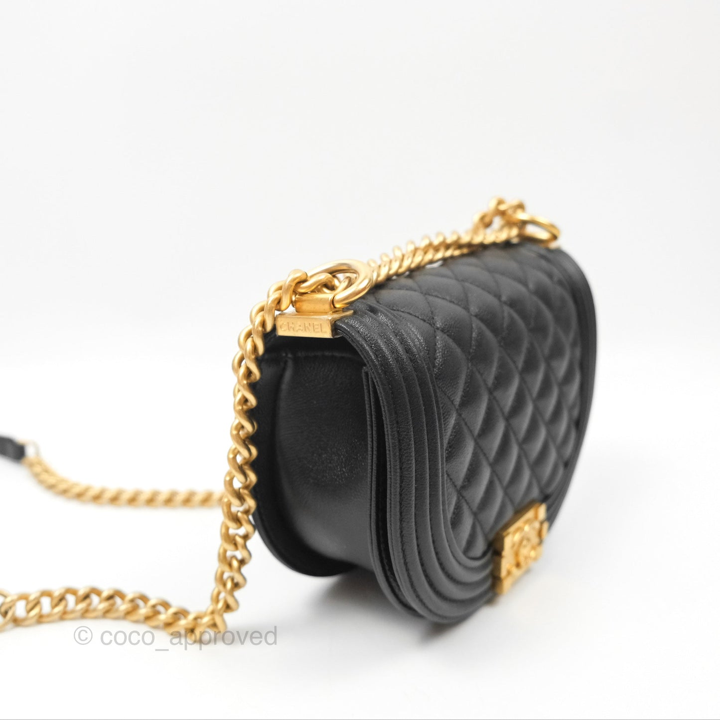 Chanel Boy Messenger Bag Black Caviar Aged Gold Hardware