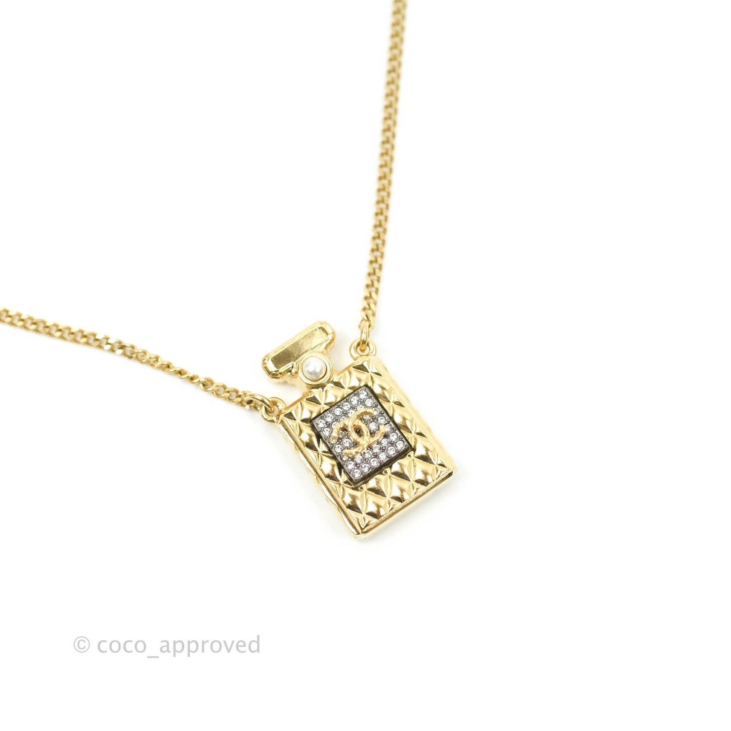 Chanel CC Perfume Bottle Rhinestone Necklace 21V