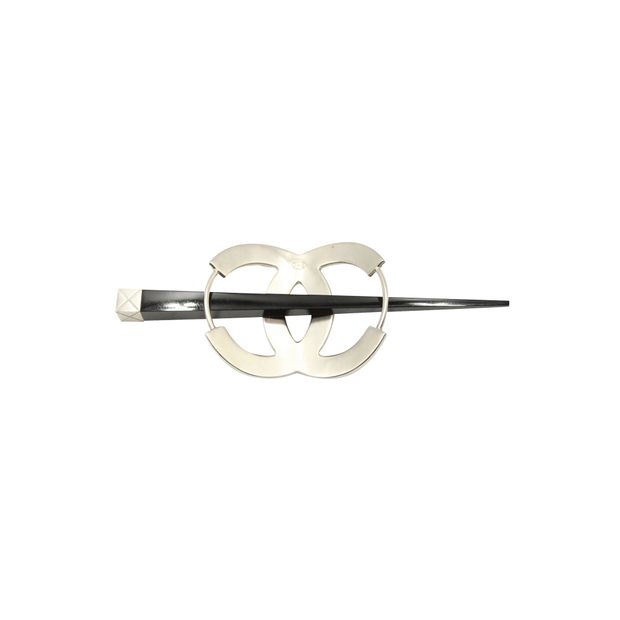 Luxury Chanel Silver-Tone Quilted Metal Cc Hair Pin