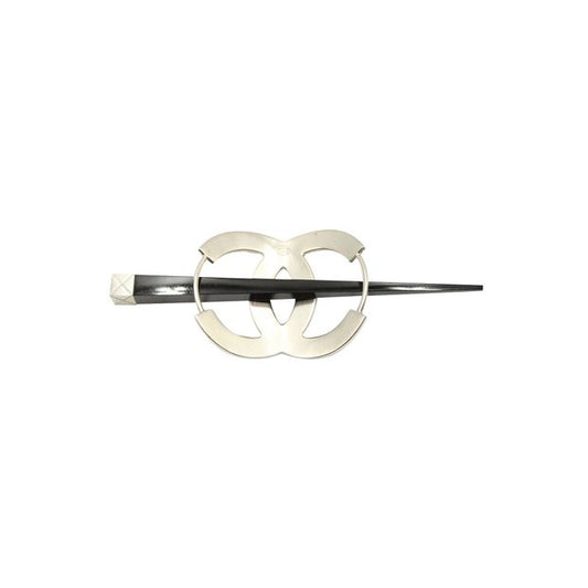 Luxury Chanel Silver-Tone Quilted Metal Cc Hair Pin