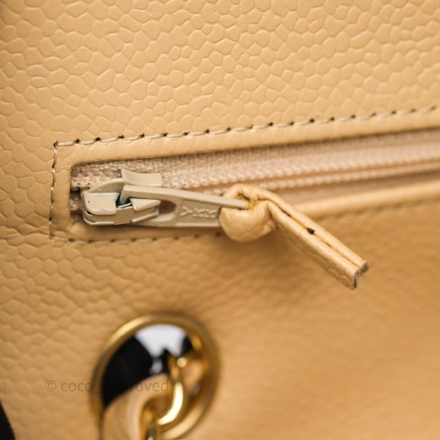 Chanel M/L Medium Classic Flap Quilted Beige Caviar Gold Hardware