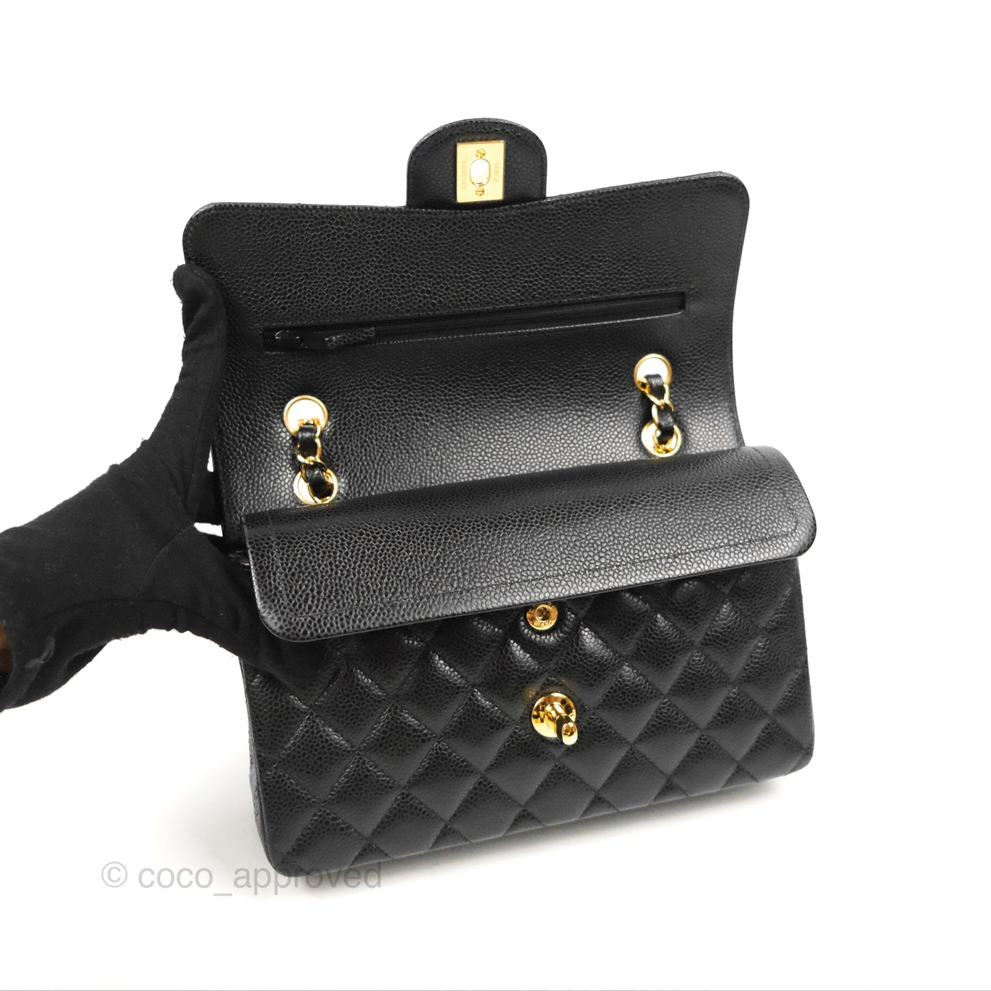 Chanel Small Classic Quilted Flap Black Caviar Gold Hardware