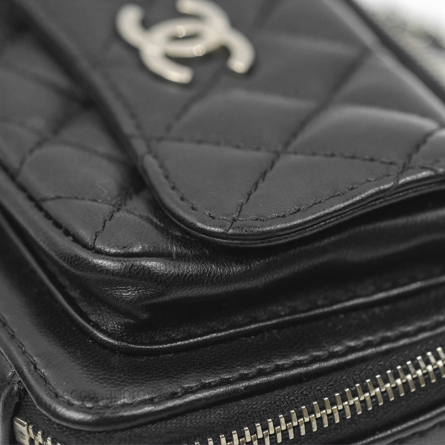 Chanel Small Pocket Box Camera Case Black Lambskin Silver Hardware