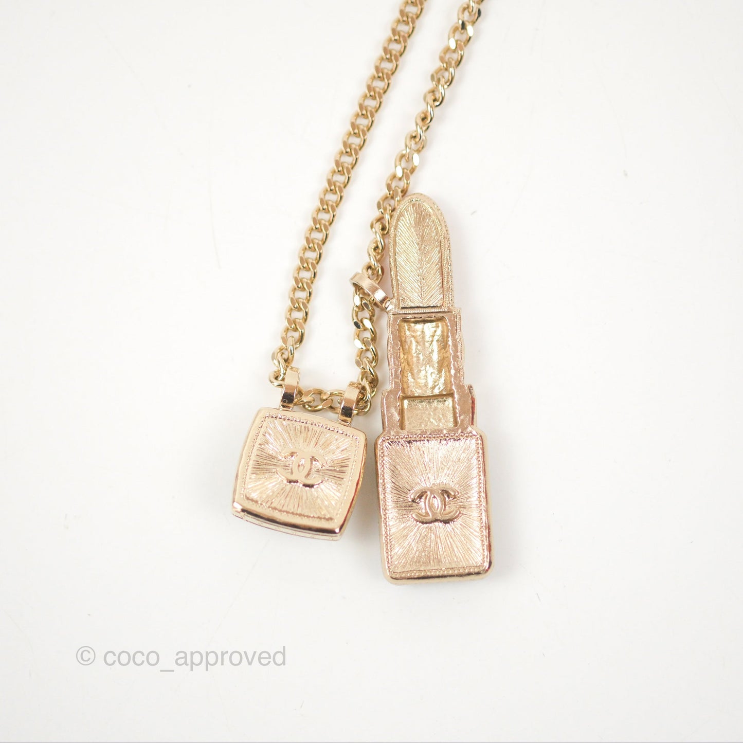 Chanel Crystal Lipstick Charm Pendant Necklace Gold Tone 22C