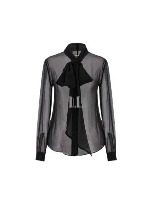 Luxury Saint Laurent Silk Muslin Crepe Blouse Black
