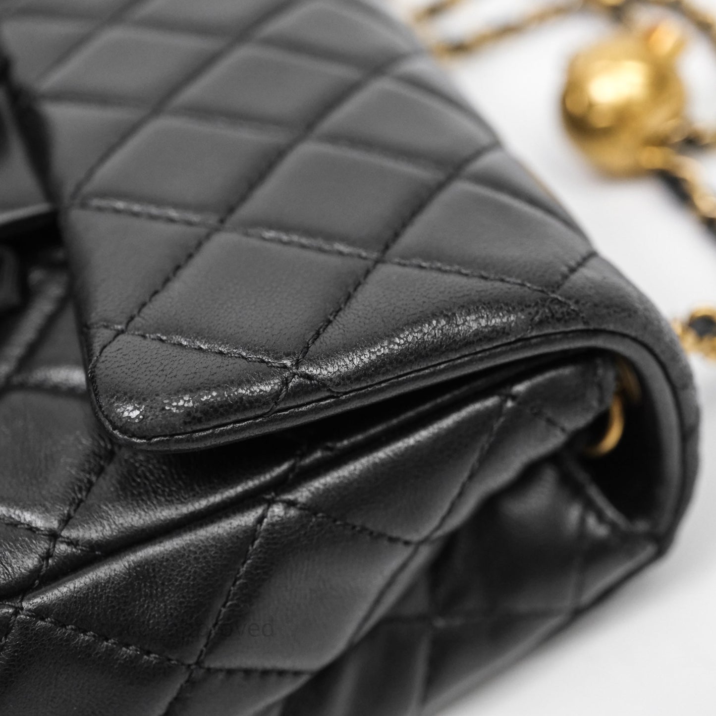 Chanel Pearl Crush Mini Square Quilted Black Lambskin Aged Gold Hardware