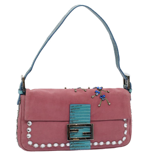 Luxury FendiMamma Baguette Shoulder Bag Suede Pink 2454 26424 09958420A