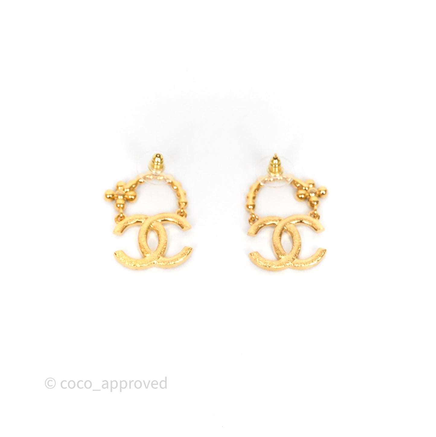 Chanel Black Crystal CC Floral Earrings Gold Tone 23A