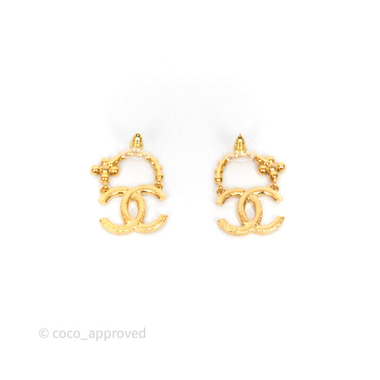 Chanel Black Crystal CC Floral Earrings Gold Tone 23A