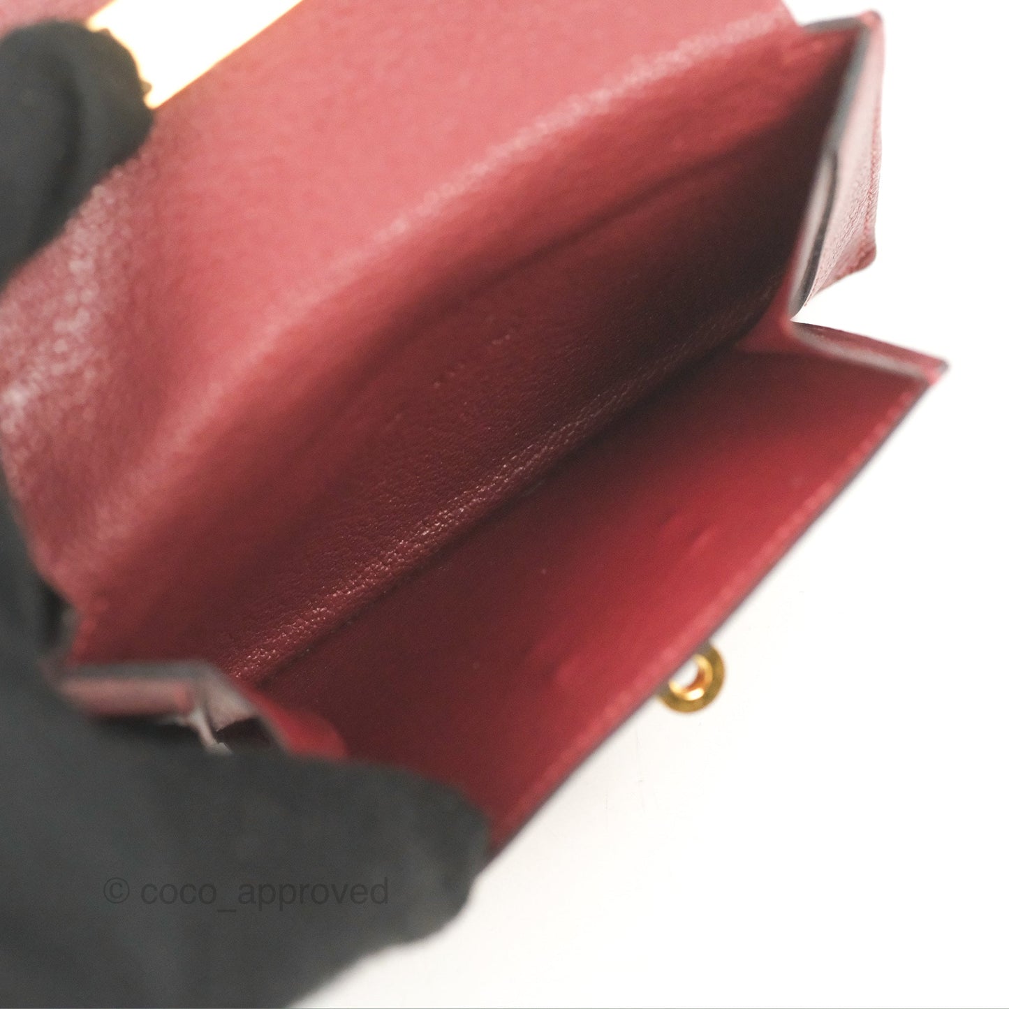 Hermès Kelly Pocket Compact Wallet Chevre Mysore Dark Red Gold Hardware