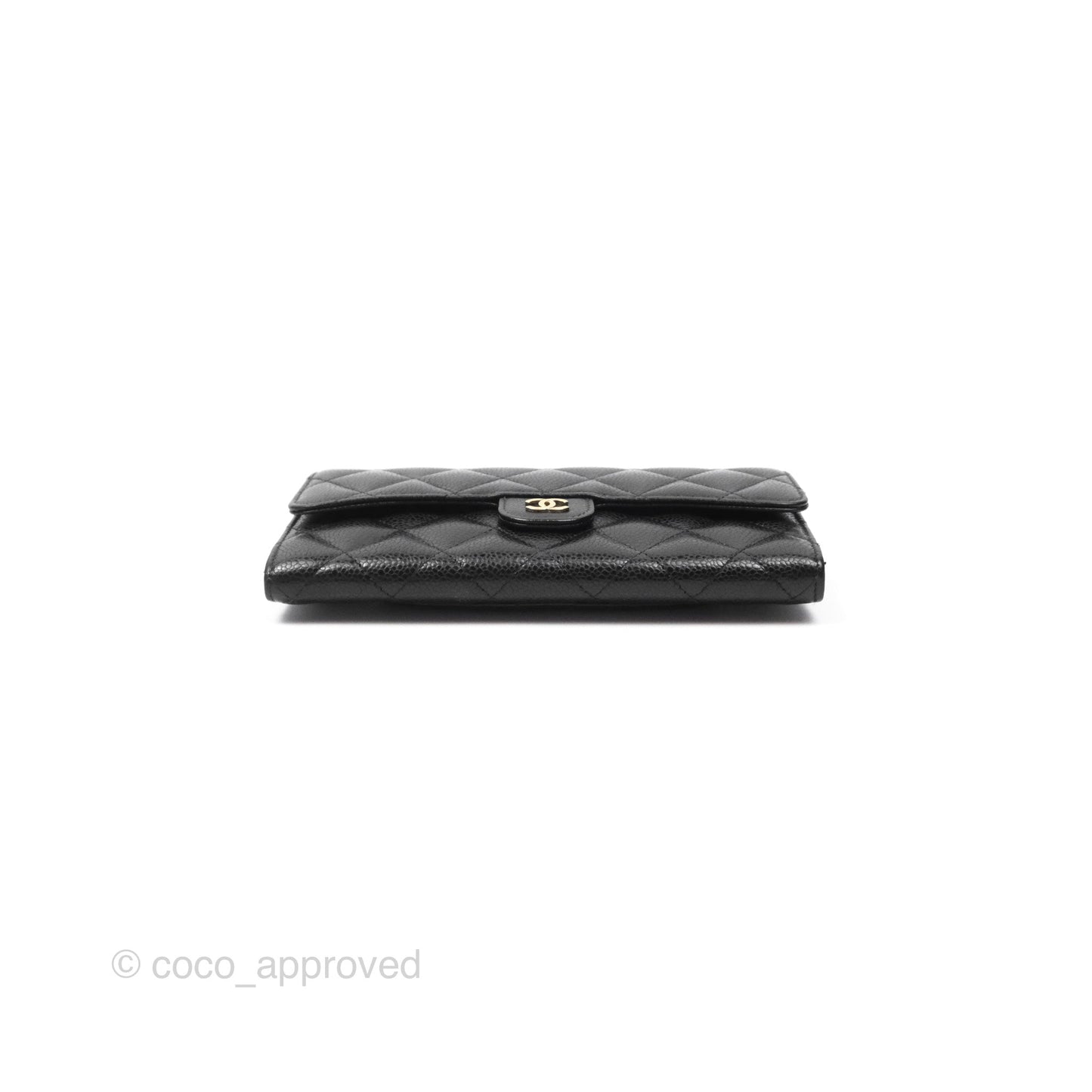 Chanel Quilted Classic Zip Long Wallet Black Caviar Gold Hardware