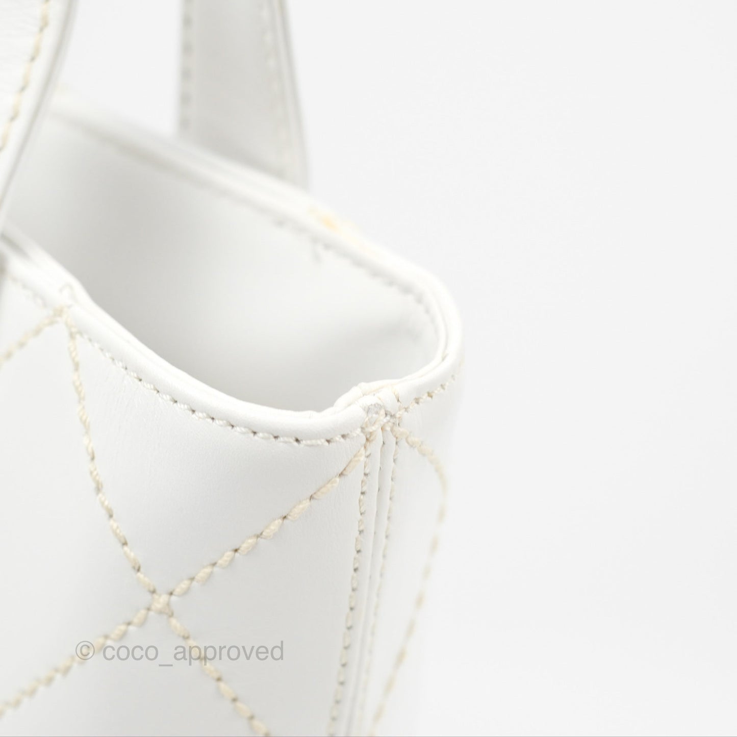 Chanel Vintage Quilted CC Tote Bag White Calfskin Gold Hardware
